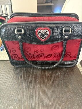 Brighton Red and Black Heart Accent Satchel Handbag